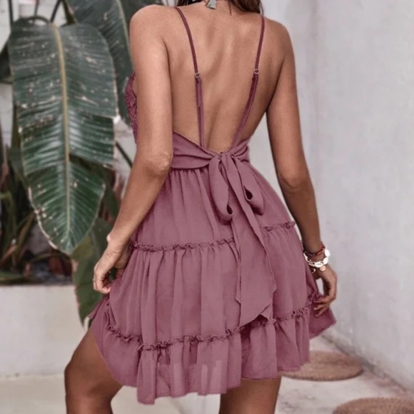Boho Lace Backless Ruffle Hem Mini Dress - Picture 16 of 16